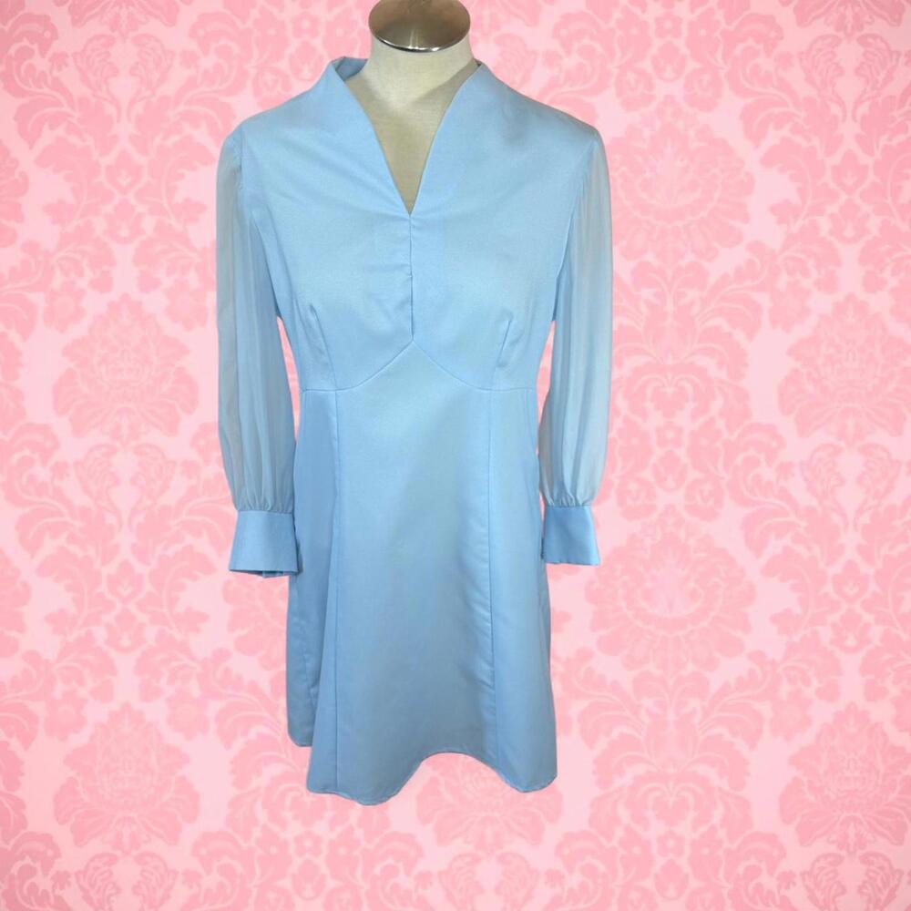 💙 VINTAGE 1960s HANDMADE MINI DRESS - MOD BABY BLUE DREAM 💙
